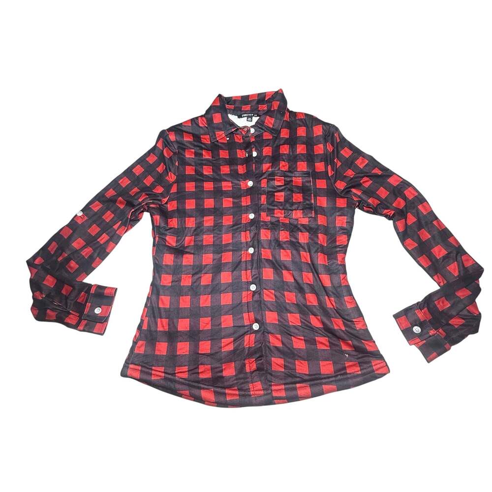 Forever 21 Red and Black Plaid Flannel Button-Up Shirt